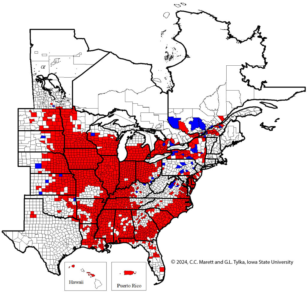 A map showing soybean cyst nematode distribution.