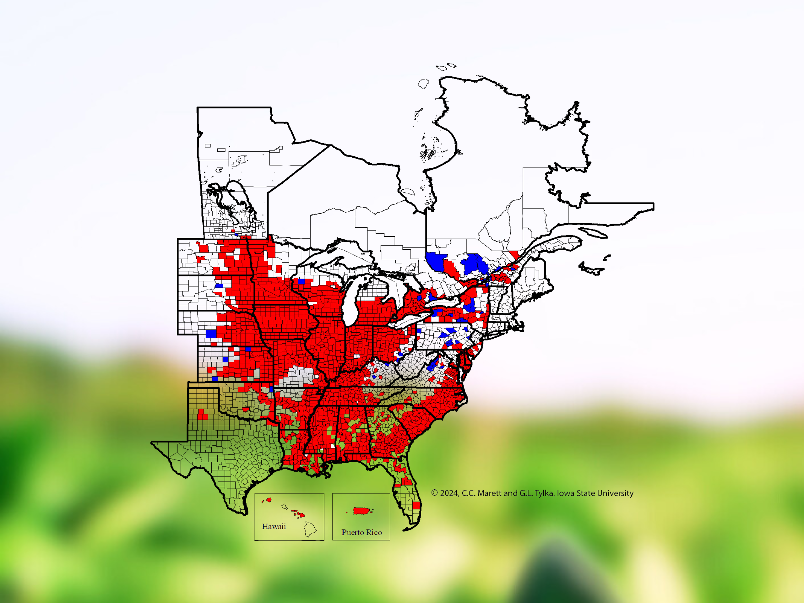 A map showing soybean cyst nematode distribution.